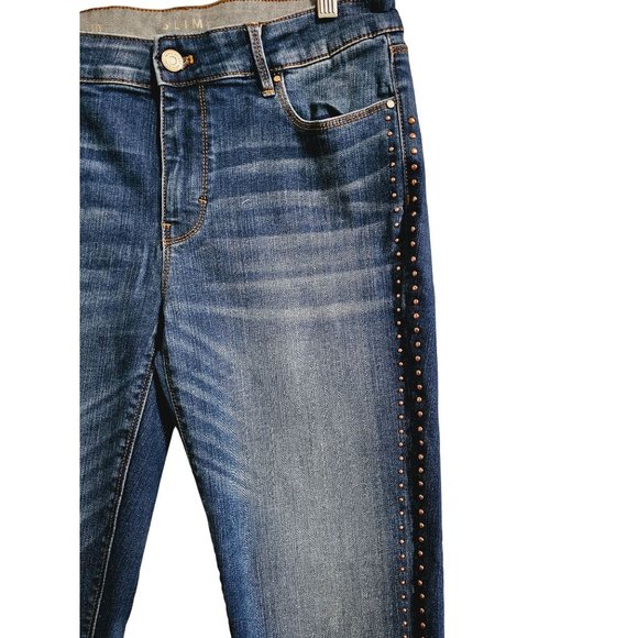 White House Black Market Slim Ankle Studded Jeans Size 10 Mid Wash - Picture 4 of 14